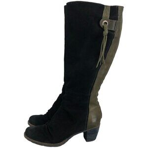 DKode Black & Moss Green Suede & Leather Calf-Length  Boots size EU 40
